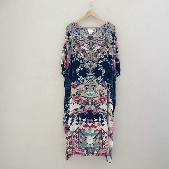 Camilla Maxi Kaftan Muumuu Nights With Her Black Silk Asian Kimono Resort OS - Picture 5 of 15